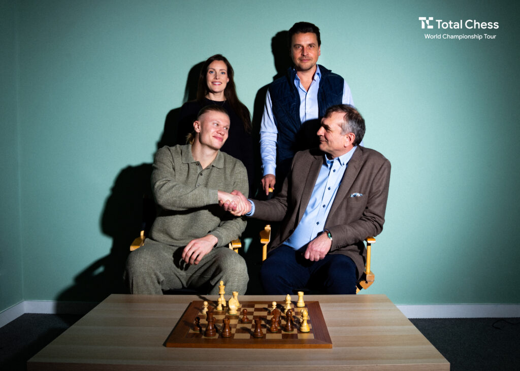 Behind from left_ COO of Norway Chess Benedicte Westre Skog, Co-founder of Chess Mates Morten Borge. Below from left, Co-founder of Chess Mates Erling Haaland and CEO of Norway Chess Kjell Madland_credit Total Chess Jonathan Turton